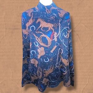 Anthropologie || Adventurer Equestrian Horse Western Rodeo Print Mock Neck Top